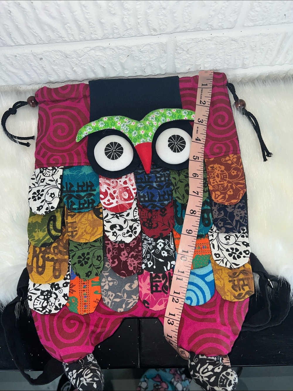 Colorful Patchwork Owl Drawstring Backpack — Multicolor - Picture 5 of 5